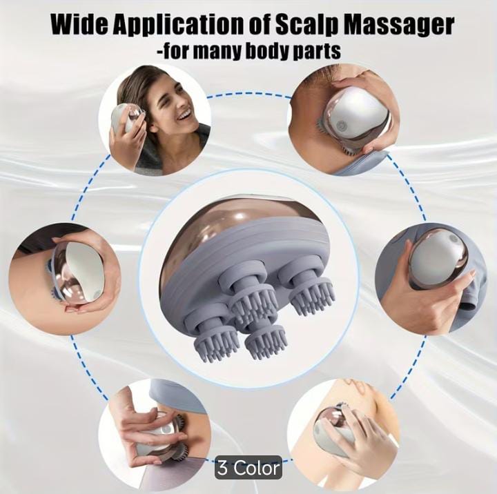 Rechargeable Electric Scalp Massager | 96 Nodes, 7 Massage Heads – For Adults & Pets